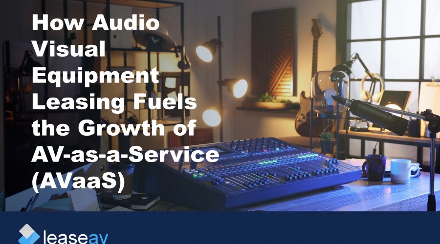 Audio mix deck on a desk with additional equipment to illustrate the benefits of audio visual equipment leasing and financing