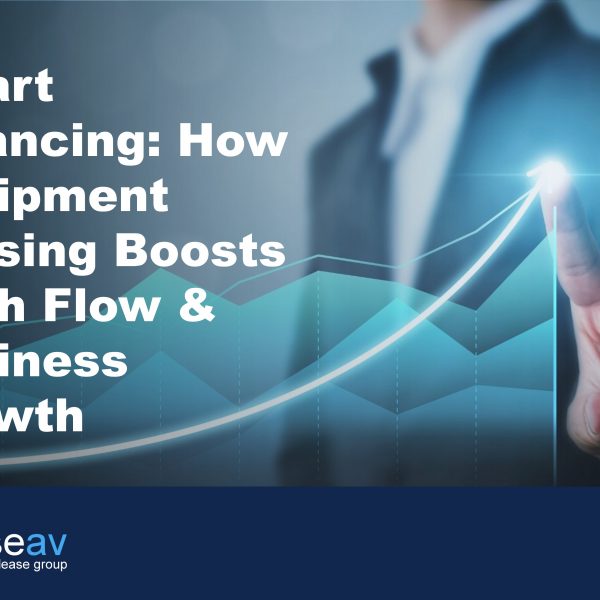 Cover image showing a man in suit in background with a business trajectory chart to illustrate how equipment leasing boosts cash flow and business growth