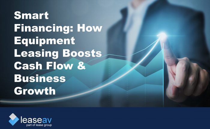 Cover image showing a man in suit in background with a business trajectory chart to illustrate how equipment leasing boosts cash flow and business growth