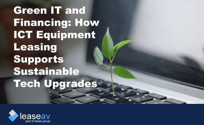 image of a computer keyboard with a small sprouted leaf coming out of it to illustrate the benefits of ICT equipment leasing for green it practices