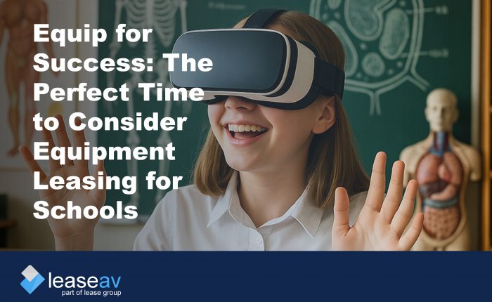 a student with VR headset on to illustrate the benefits of equipment leasing for schools