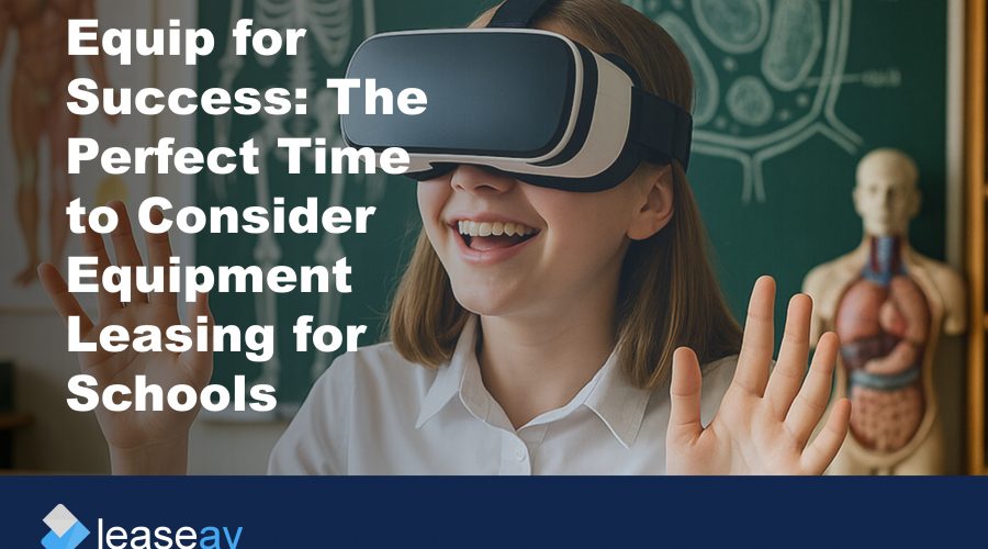 a student with VR headset on to illustrate the benefits of equipment leasing for schools