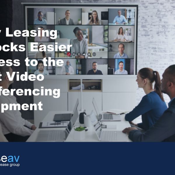 Image of a team in an office on a conference call to illustrate the benefits of leasing to upgrade video conferencing equipment