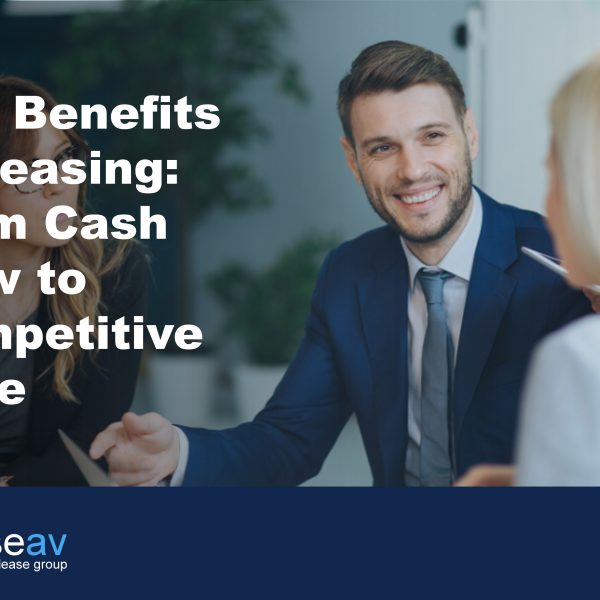 three people talking to illustrate discussing the benefits of leasing
