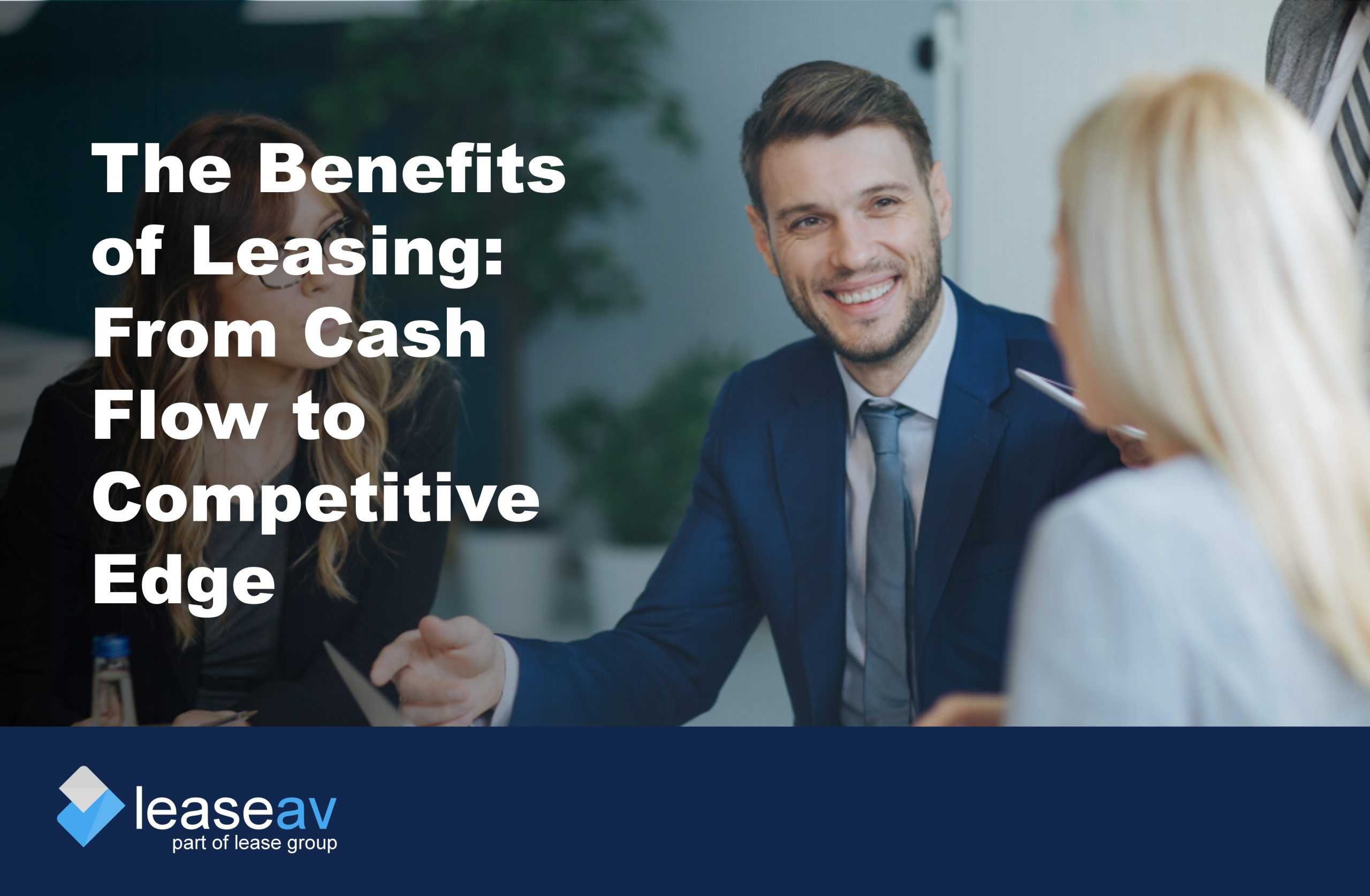 three people talking to illustrate discussing the benefits of leasing
